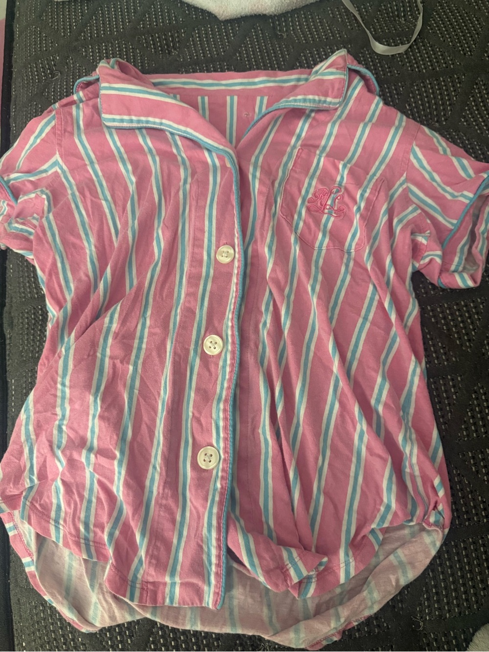 Vintage Ralph Lauren Girls' Pink Striped Button-Front Pj Top